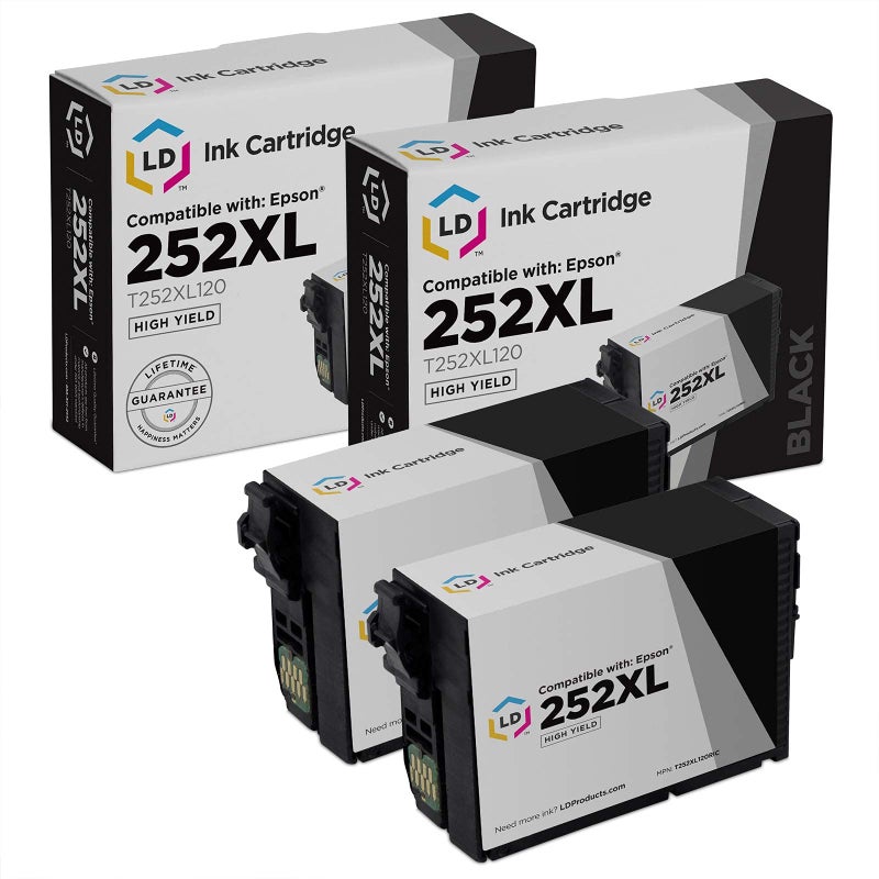 LD Products Remanufactured Replacements for Epson 252XL Black Ink Cartridge (2-Pack) High Yield for use in Workforce Printers WF-3620, WF-2640, WF-7110, WF-7610, WF-7620 - Image 1